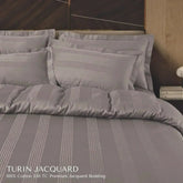 Malako Turin Jacquard Taupe Brown Stripes 500TC 100% Cotton King Size 7 Piece Duvet Cover Set - MALAKO